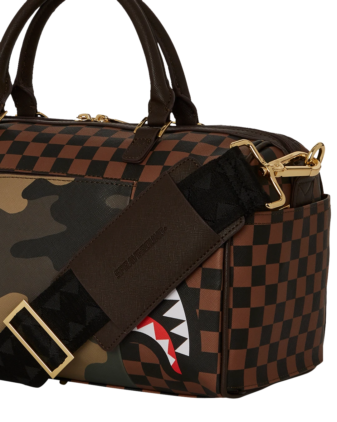 SPRAYGROUND EXTERIOR GOLD ZIP POCKET SHARKS IN PARIS MINI DUFFLE - Image 9